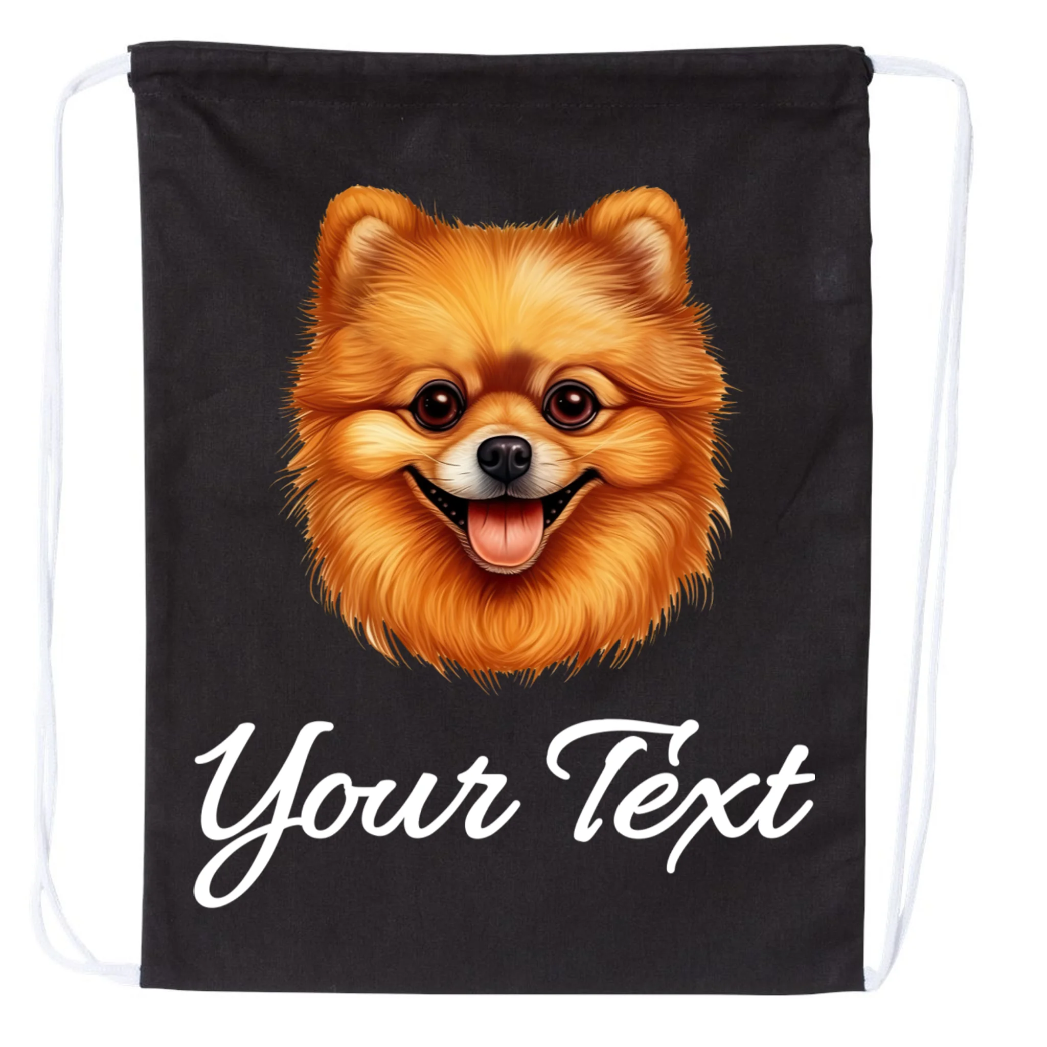 Pomeranian Personalized Custom Text – Cute Dog Lover Gift Drawstring Bag - Front