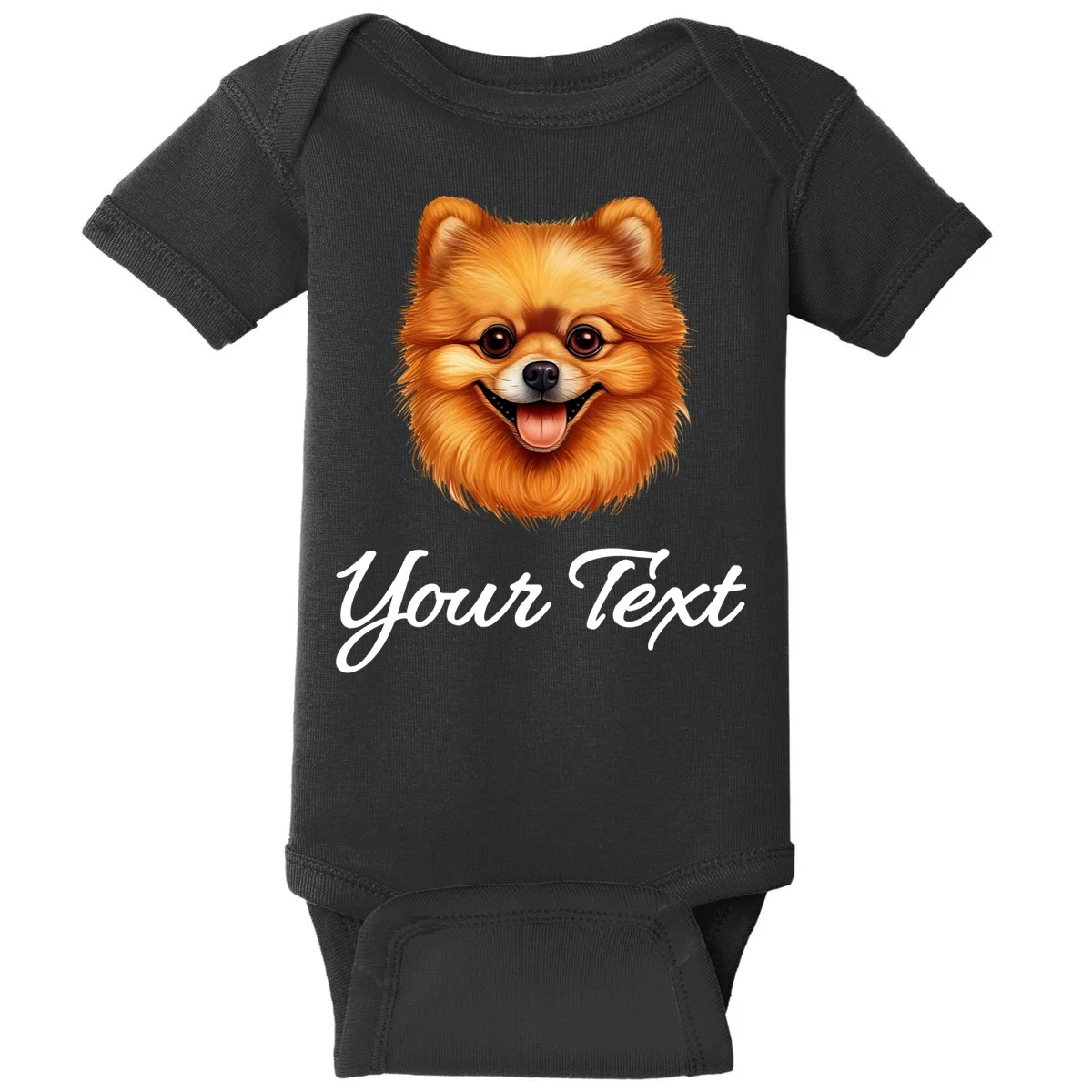 Pomeranian Personalized Custom Text – Cute Dog Lover Gift Baby Bodysuit - Front