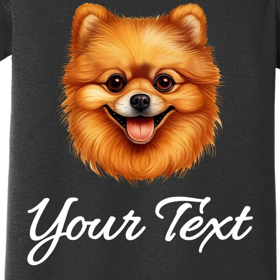 Pomeranian Personalized Custom Text – Cute Dog Lover Gift Baby Bodysuit - Front - Close-up