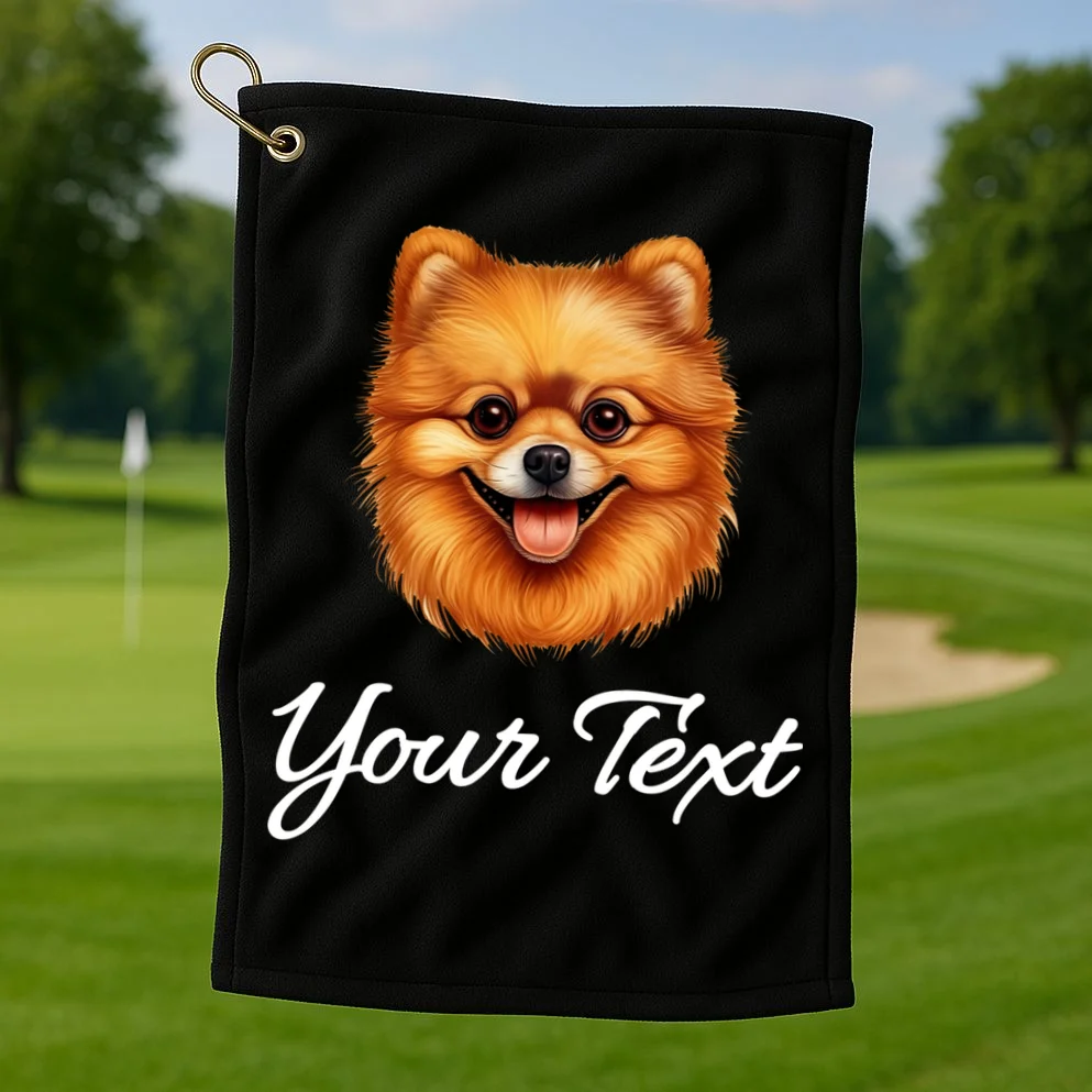 Pomeranian Personalized Custom Text – Cute Dog Lover Gift Golf Towel - Front 1