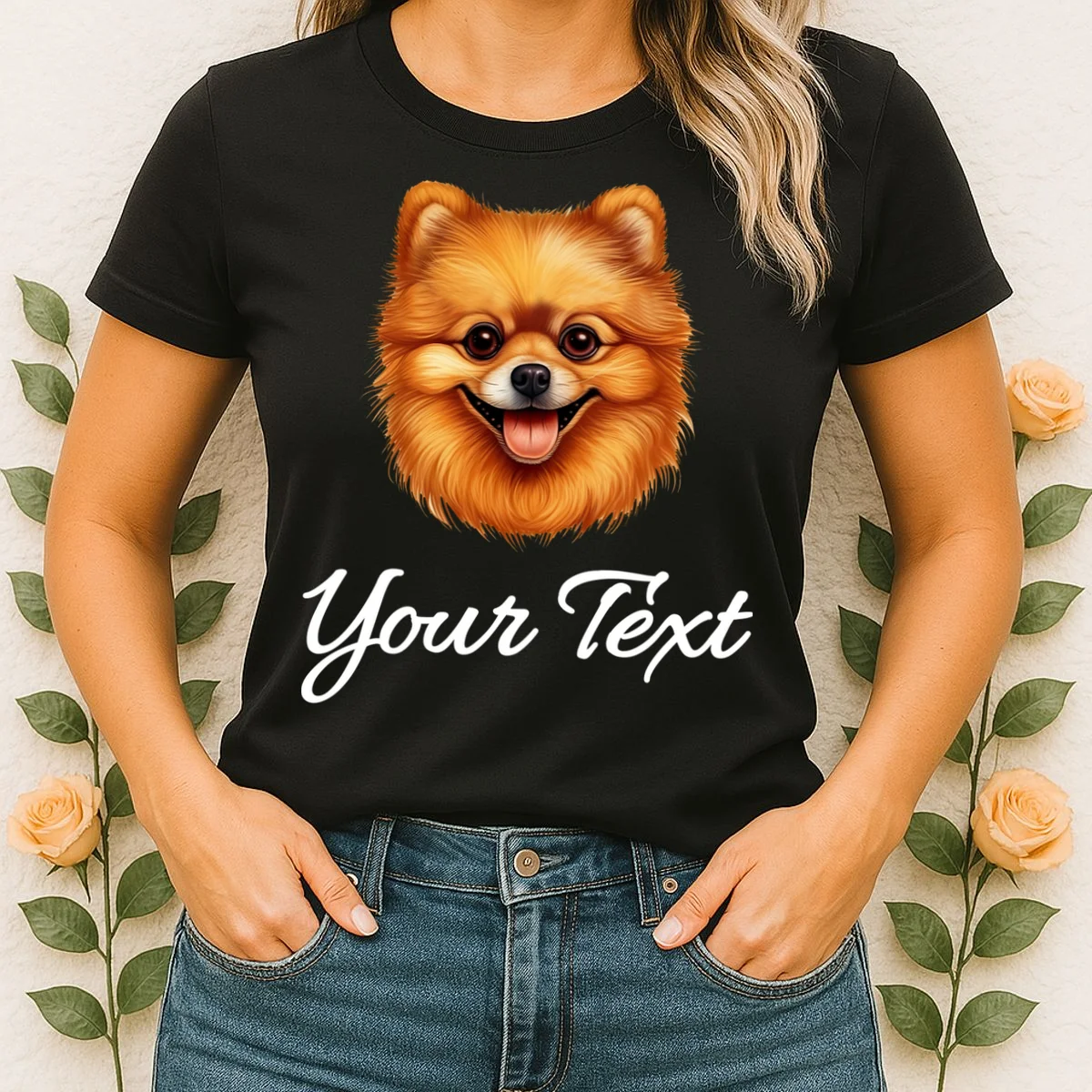 Pomeranian Personalized Custom Text – Cute Dog Lover Gift Women's T-Shirt - Front 1