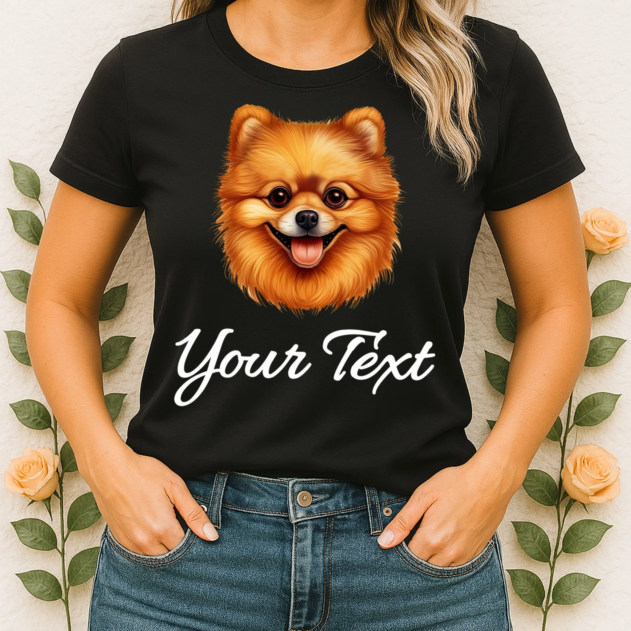 Pomeranian Personalized Custom Text – Cute Dog Lover Gift Women's T-Shirt - Front 1