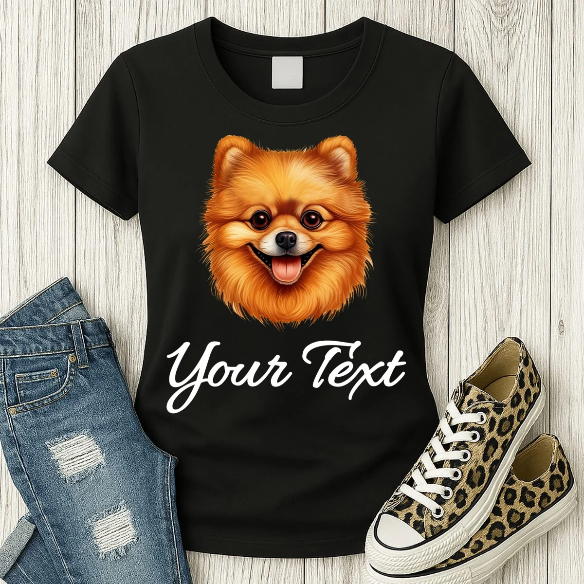 Pomeranian Personalized Custom Text – Cute Dog Lover Gift Women's T-Shirt - Front 2