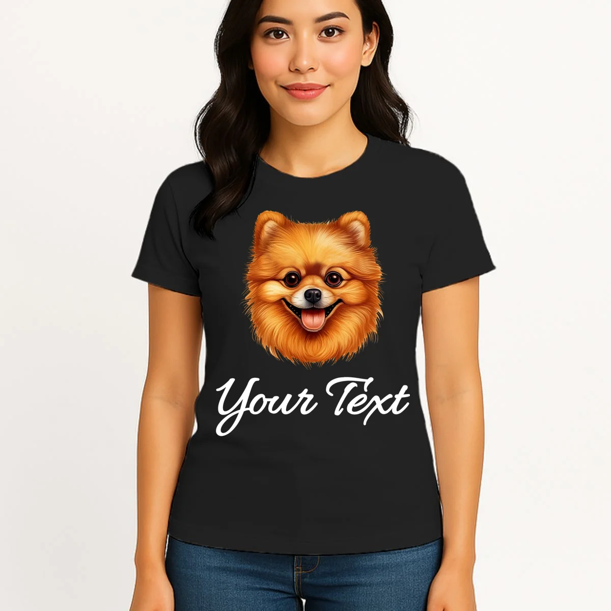 Pomeranian Personalized Custom Text – Cute Dog Lover Gift Women's T-Shirt - Front 3
