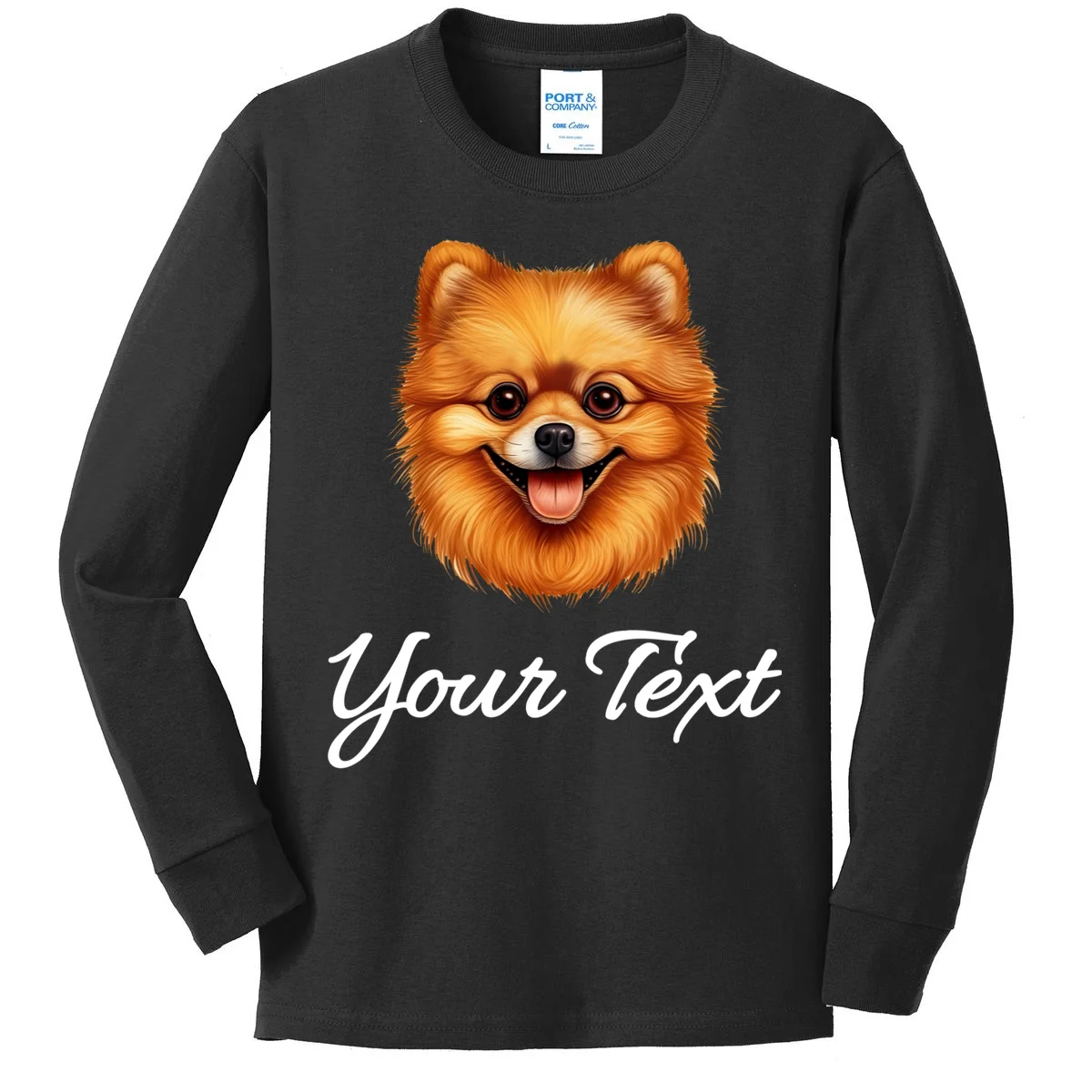 Pomeranian Personalized Custom Text – Cute Dog Lover Gift Kids Long Sleeve Shirt - Front