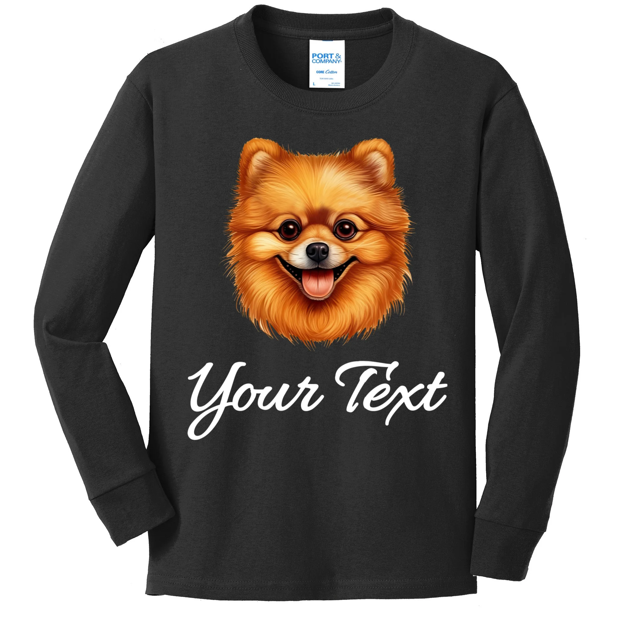 Pomeranian Personalized Custom Text – Cute Dog Lover Gift Kids Long Sleeve Shirt - Front