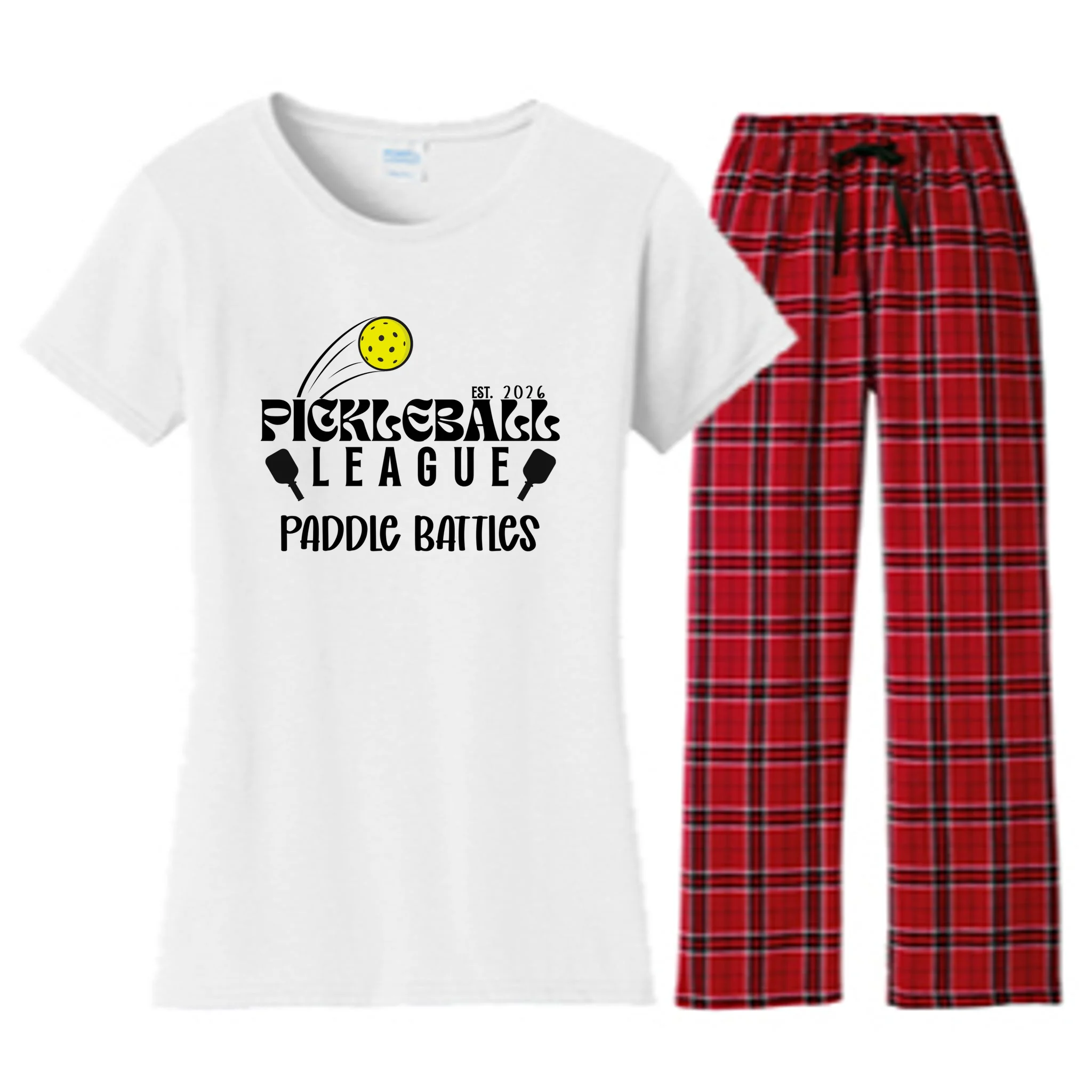 Pickleball League Custom Team Name Custom Year Women's Flannel Pajama Set - Front