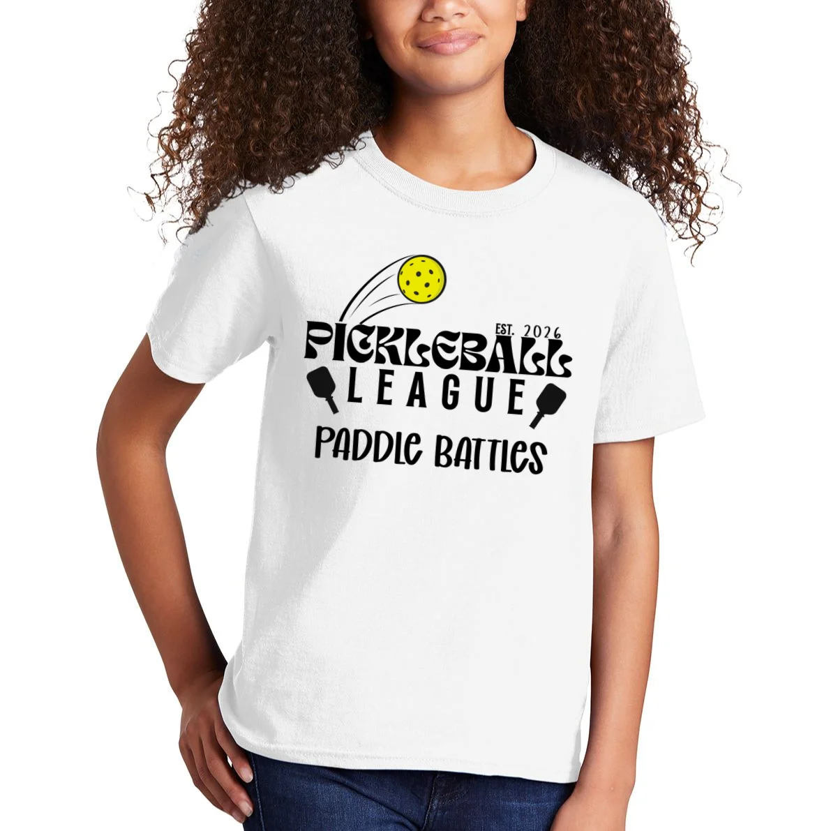 Pickleball League Custom Team Name Custom Year Kids T-Shirt - Front 1