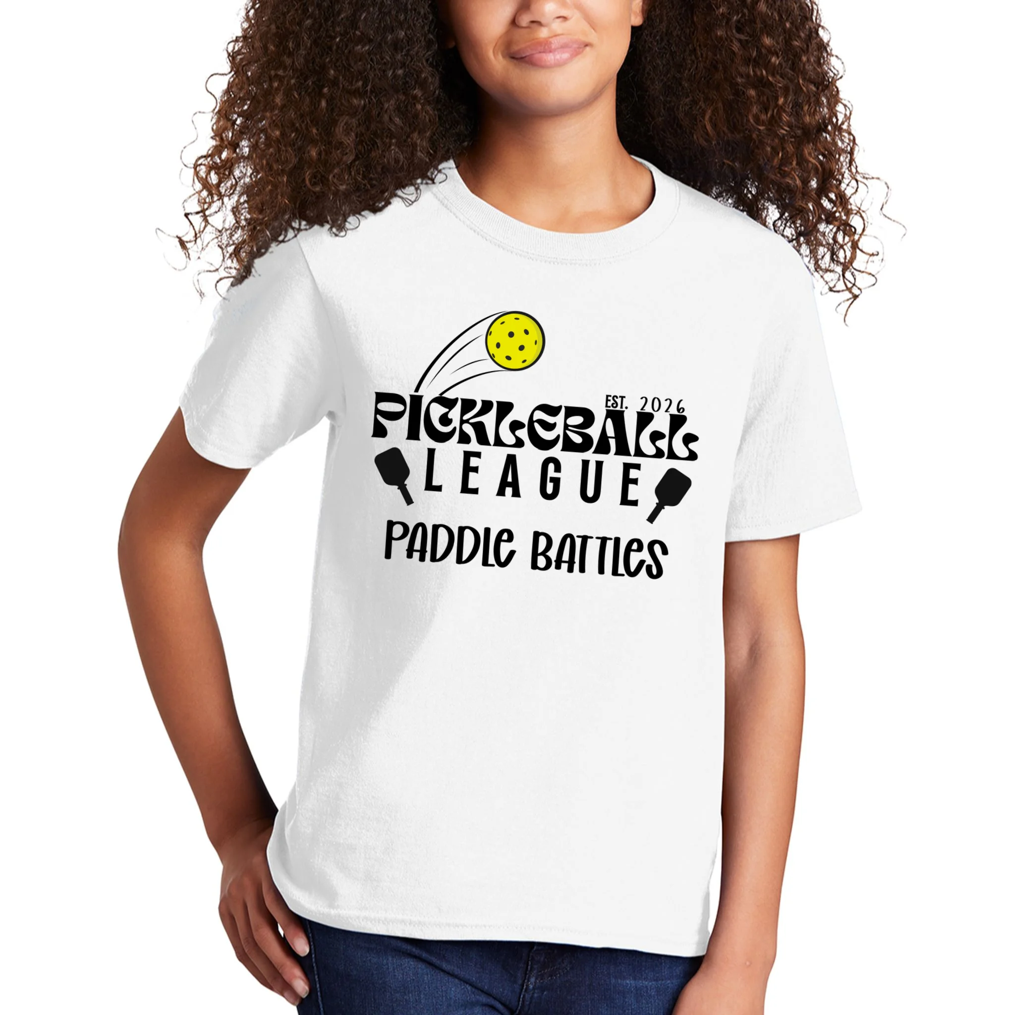 Pickleball League Custom Team Name Custom Year Kids T-Shirt - Front 1