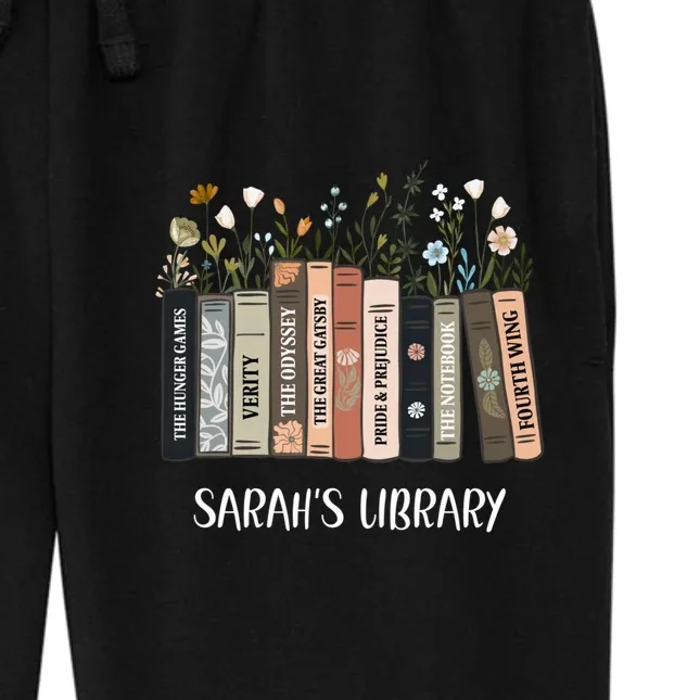 Personalized Library Book Names Women's Fleece Sweatpants - Front - Close-up