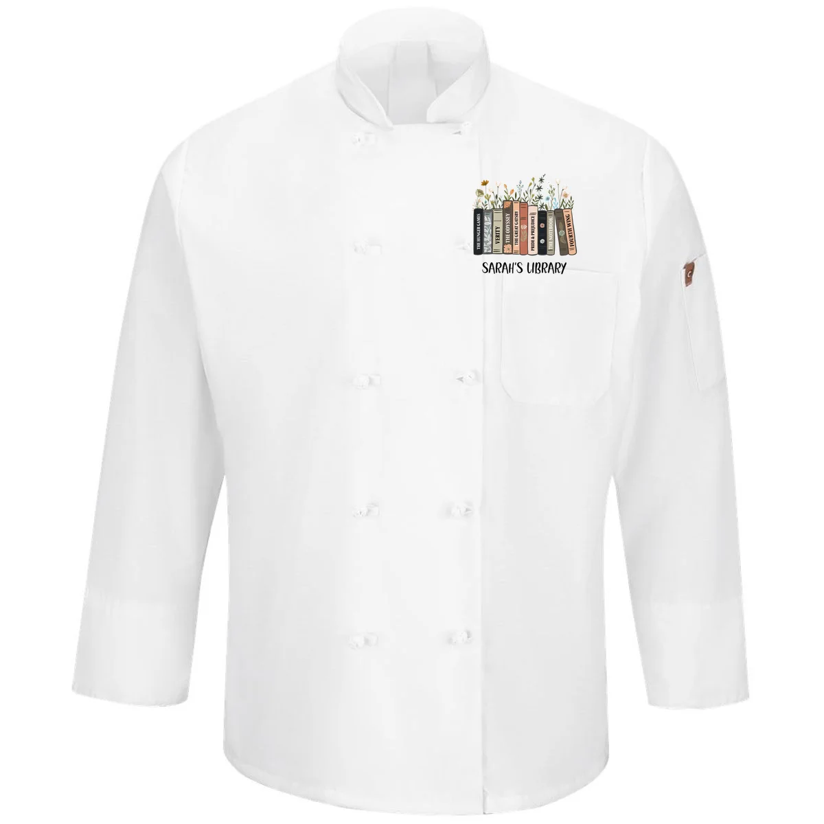 Personalized Library Book Names Men's Chef Coat - Front