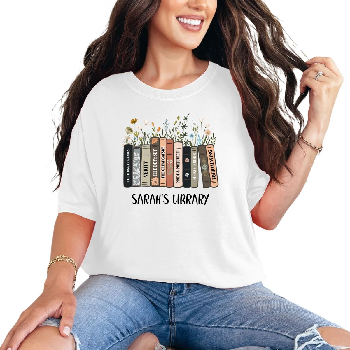 Personalized Library Book Names T-Shirt - Front