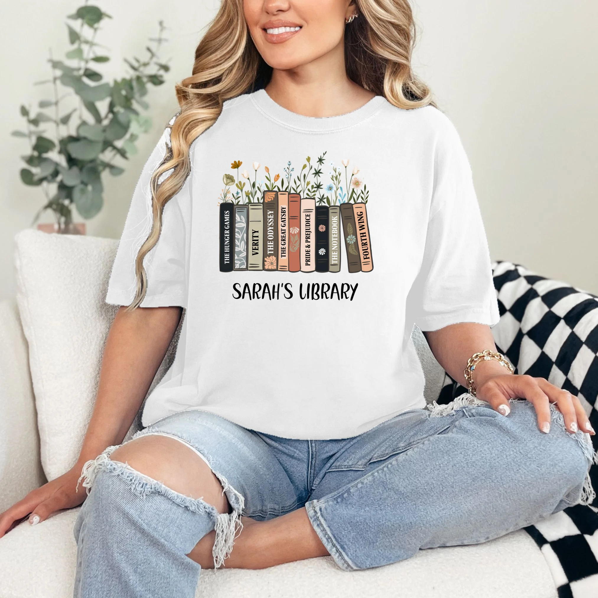 Personalized Library Book Names T-Shirt - Front 1
