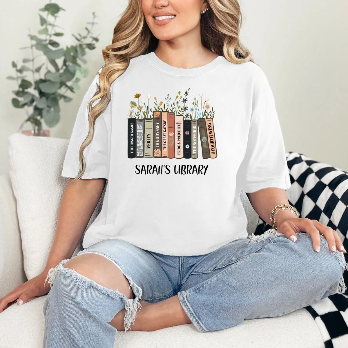Personalized Library Book Names T-Shirt - Front 1