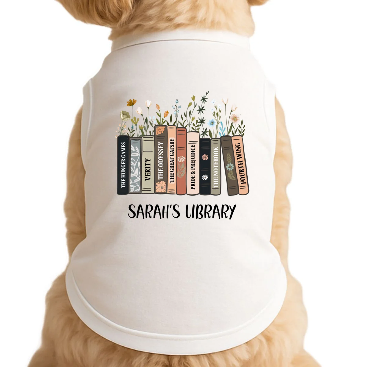 Personalized Library Book Names Doggie Tank - Front