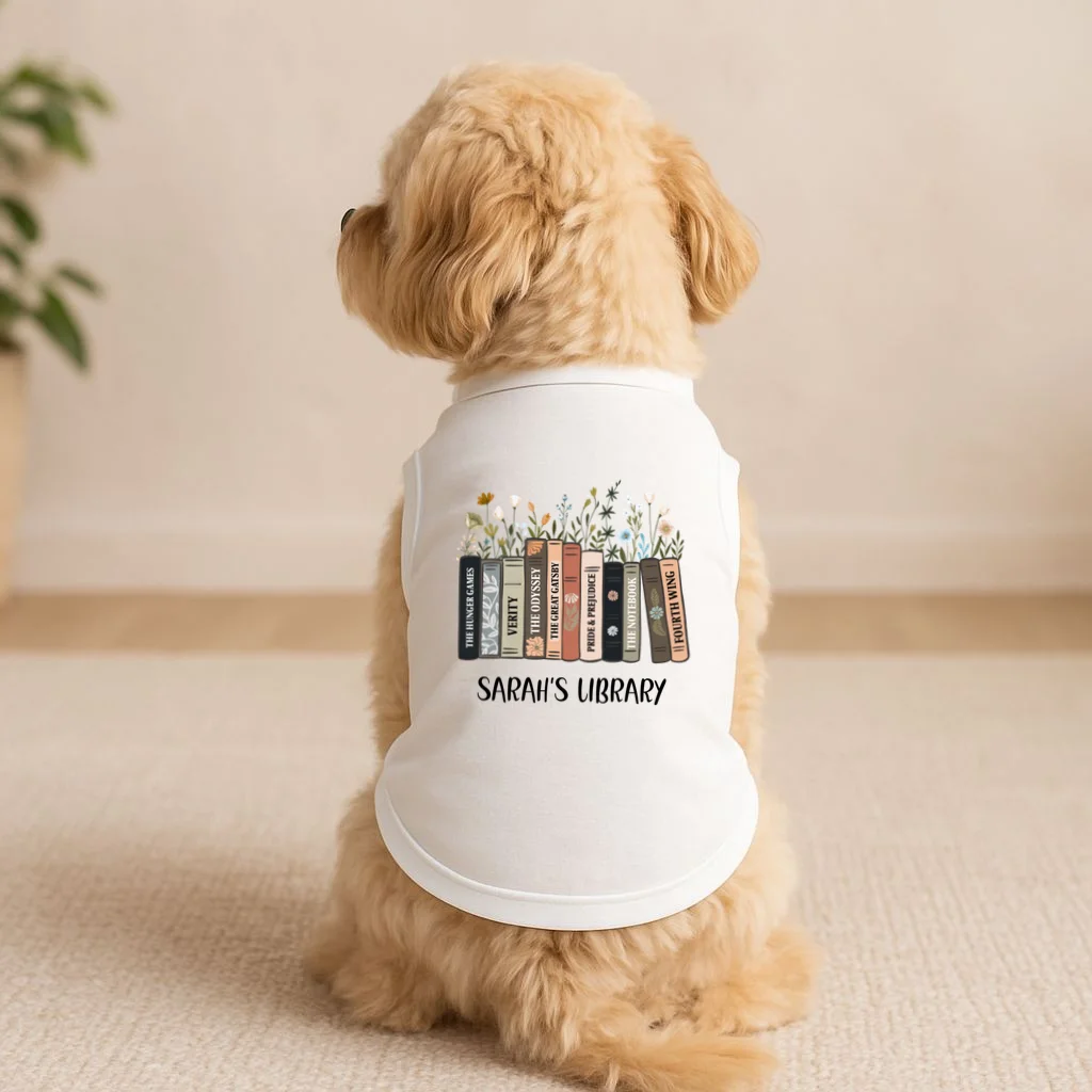 Personalized Library Book Names Doggie Tank - Front 1