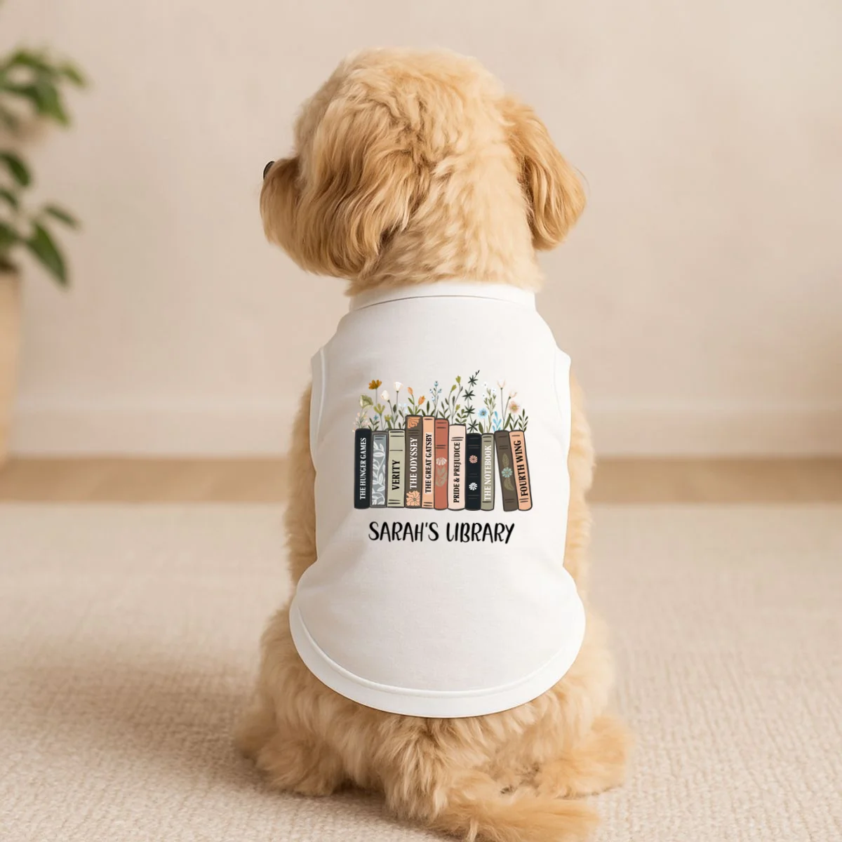 Personalized Library Book Names Doggie Tank - Front 1