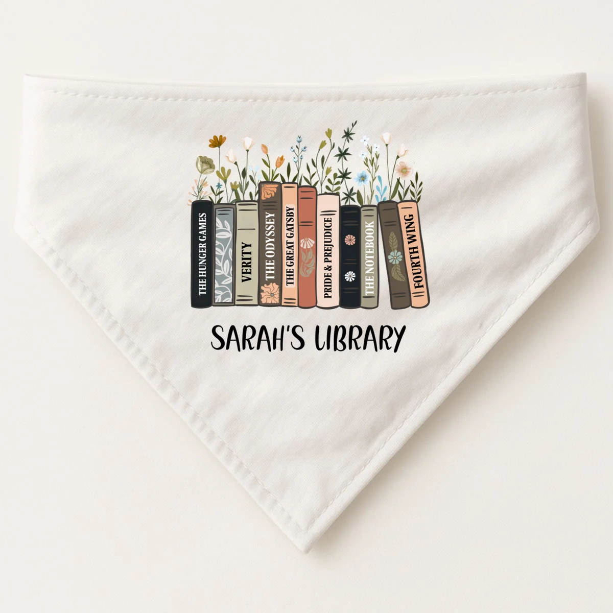 Personalized Library Book Names Dog Bandana - Front