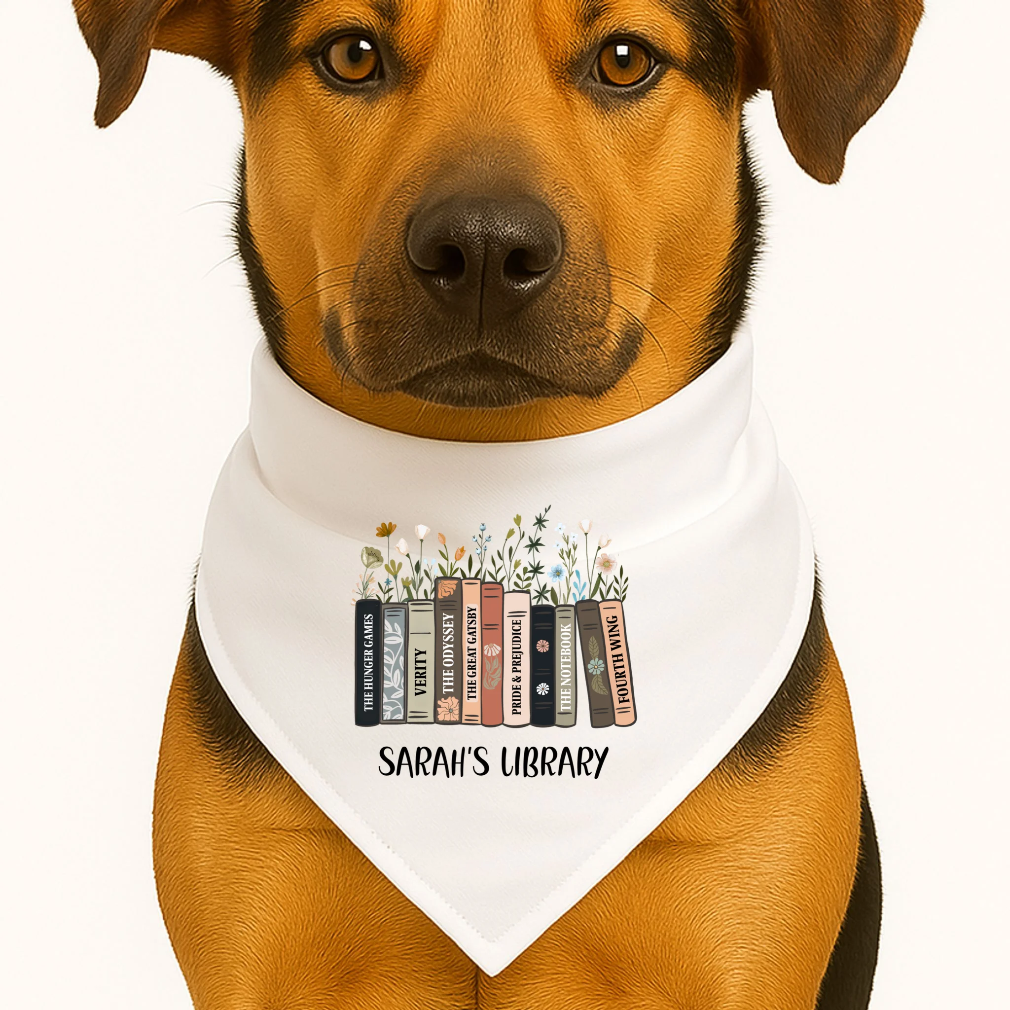 Personalized Library Book Names Dog Bandana - Front 1