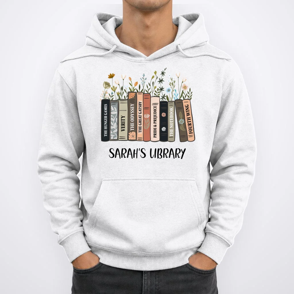 Personalized Library Book Names Hoodie - Front 1