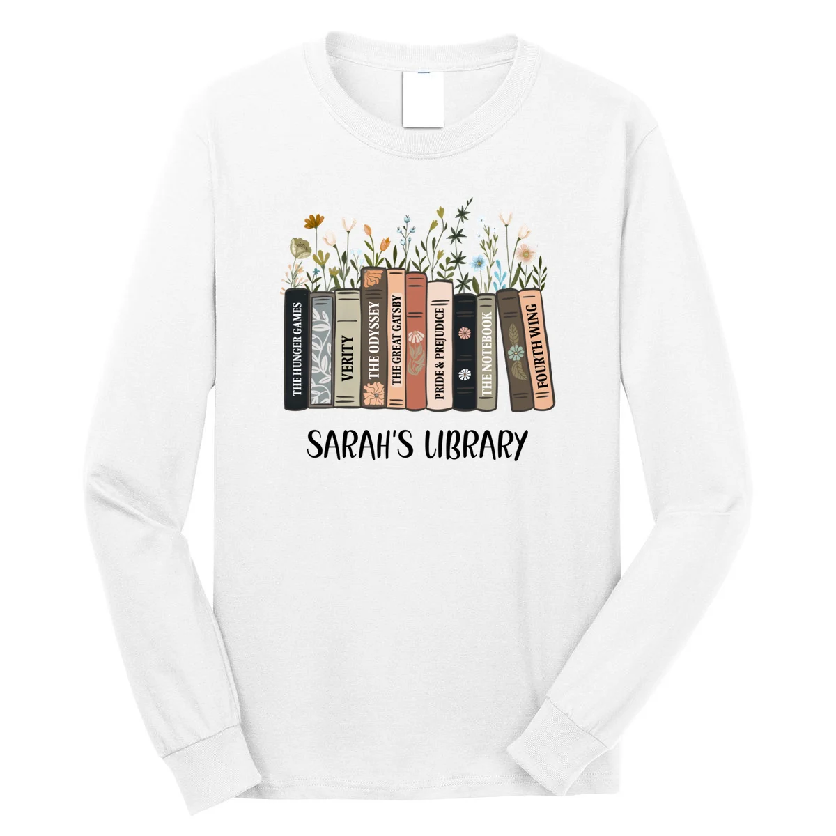 Personalized Library Book Names Long Sleeve Shirt - Front