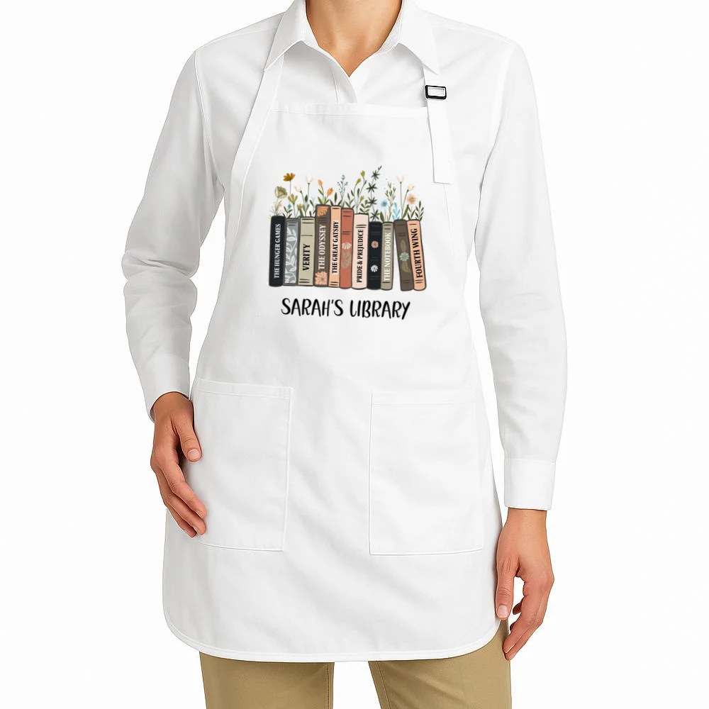 Personalized Library Book Names Apron - Front 1