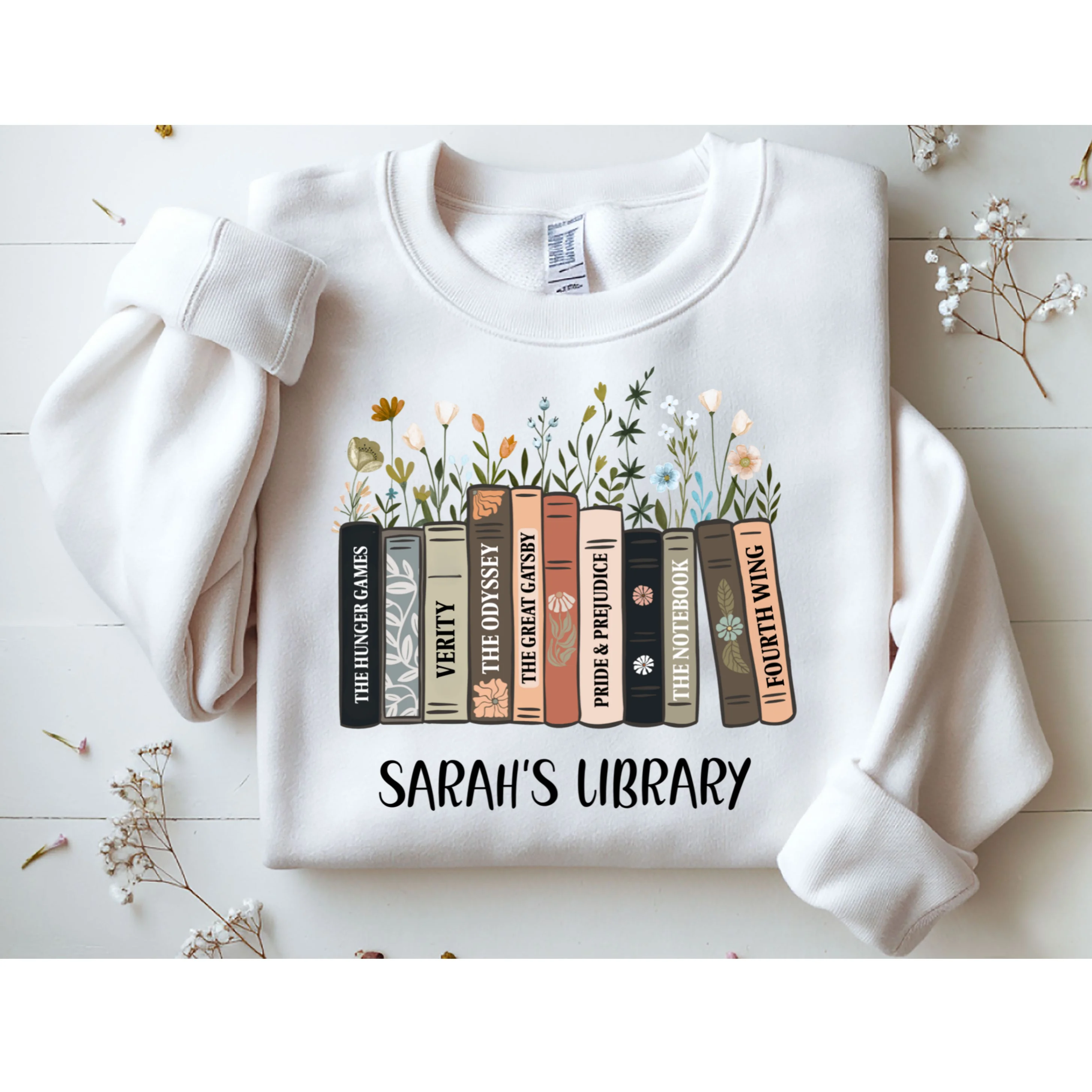 Personalized Library Book Names Sweatshirt - Front 1