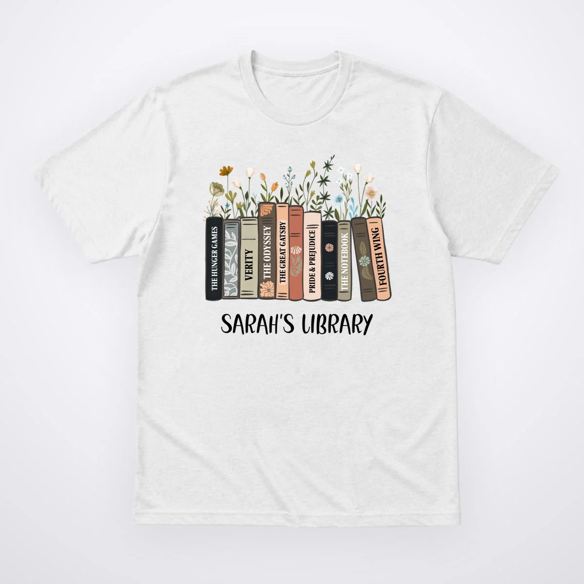 Personalized Library Book Names T-Shirt - Front