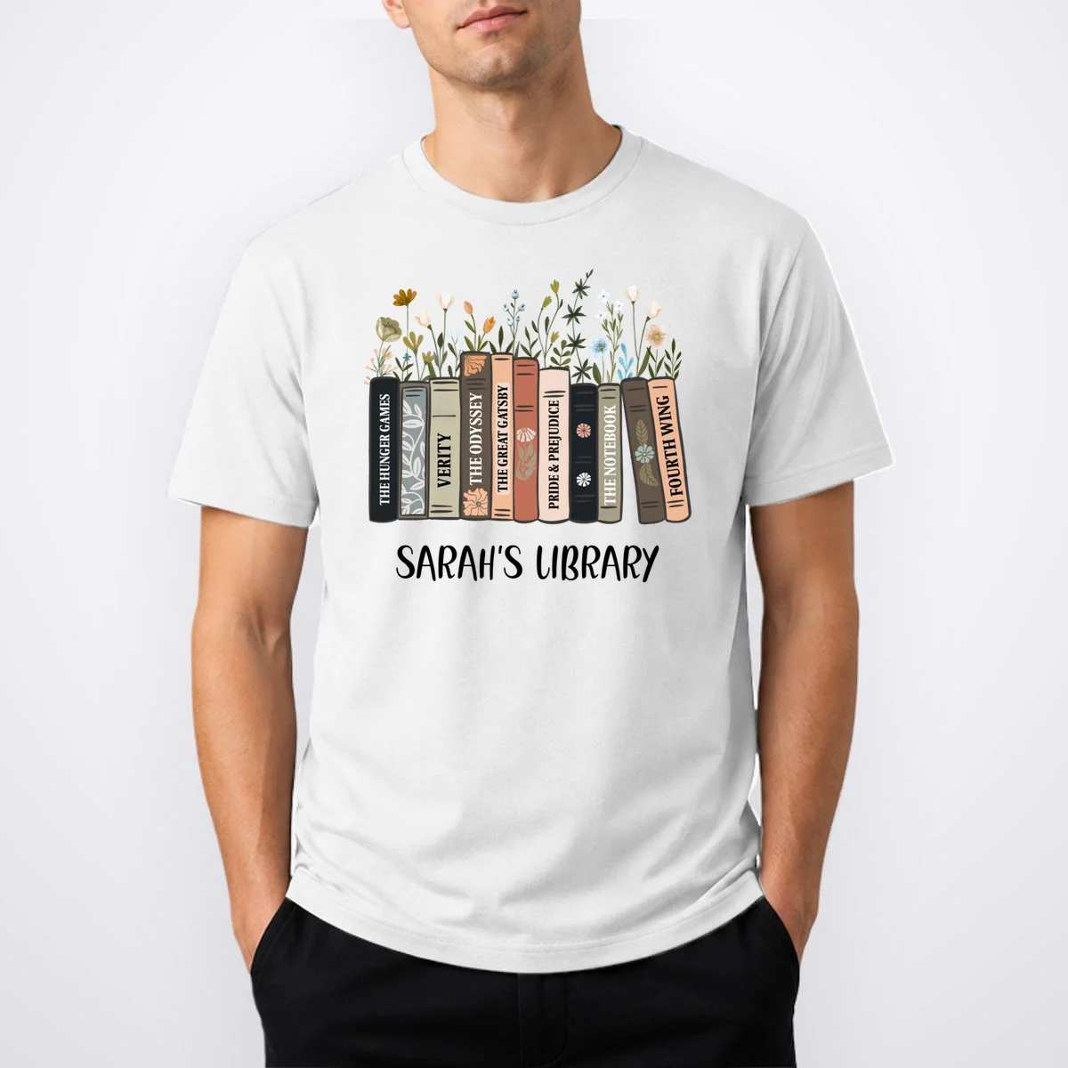 Personalized Library Book Names T-Shirt - Front 1