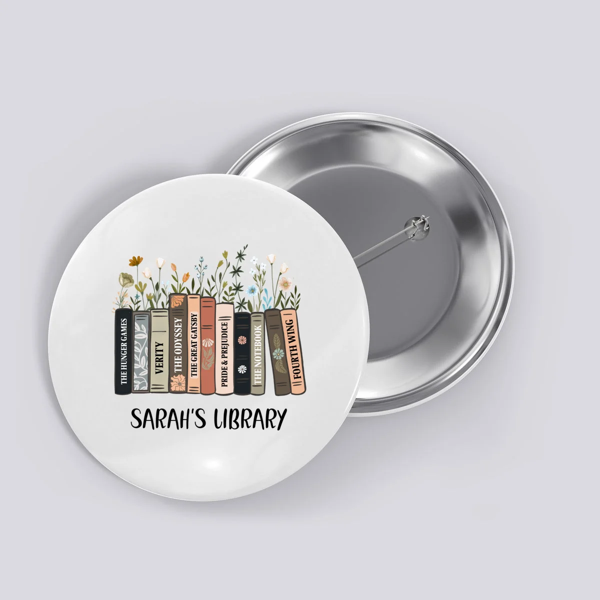 Personalized Library Book Names Button - Front