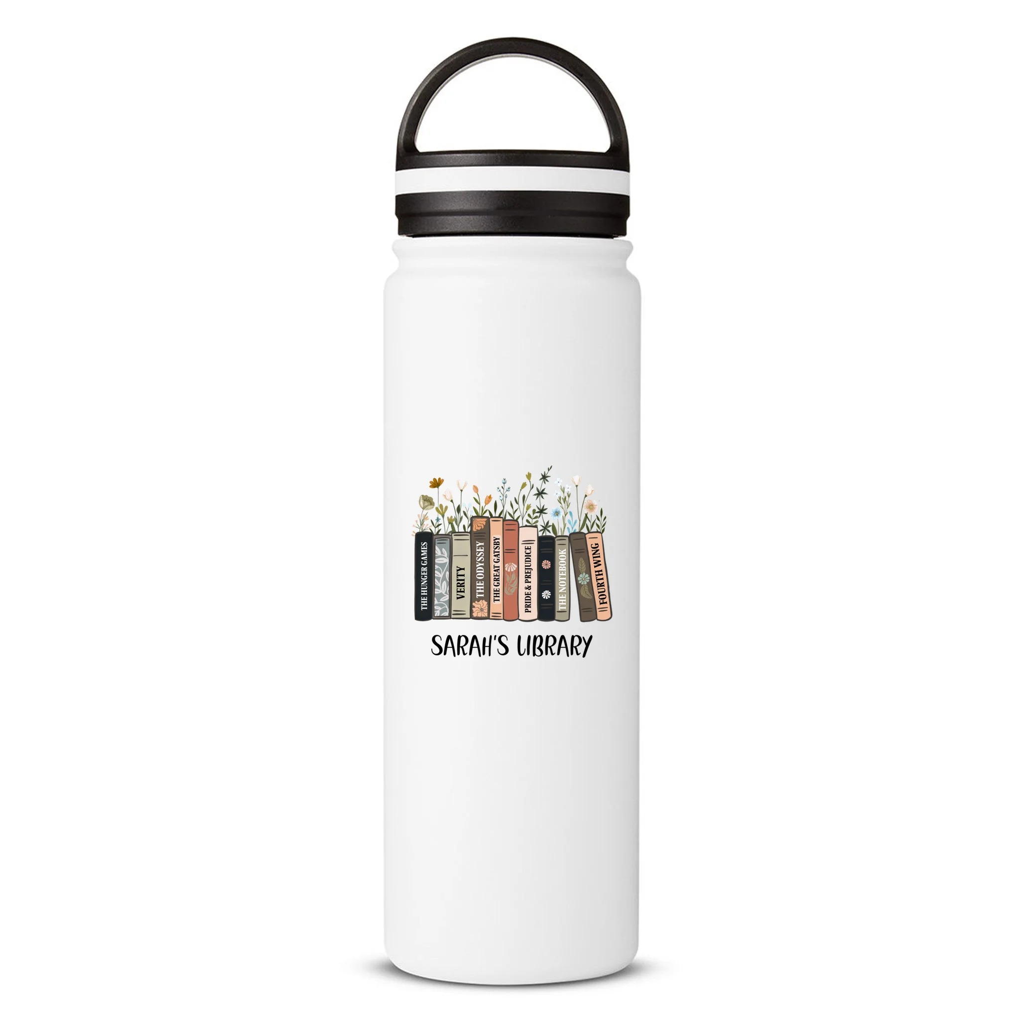 Personalized Library Book Names 24oz Water Bottle - Front