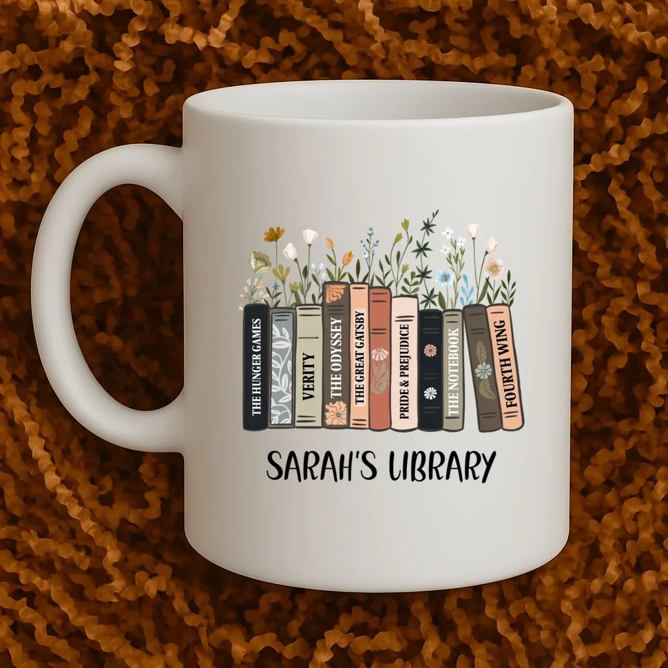 Personalized Library Book Names Coffee Mug - Front 1