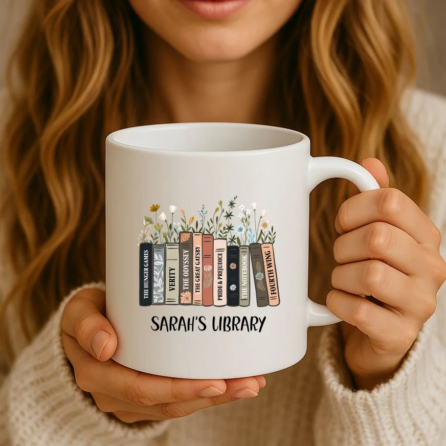 Personalized Library Book Names Coffee Mug - Front 2