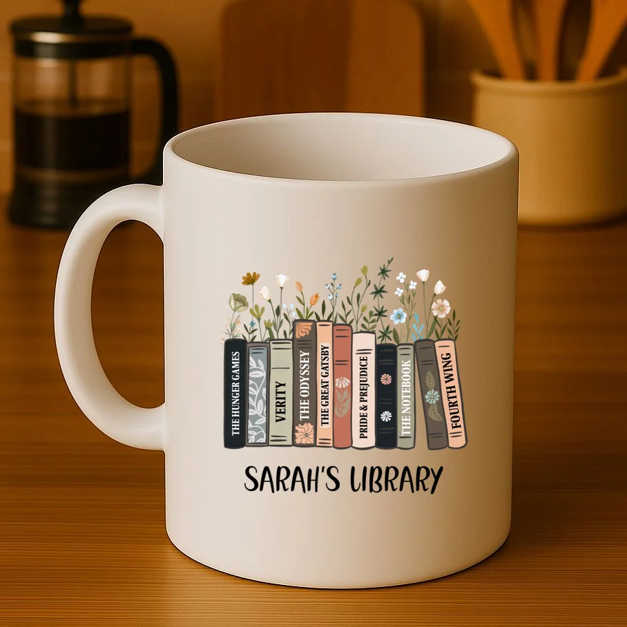 Personalized Library Book Names Coffee Mug - Front 3
