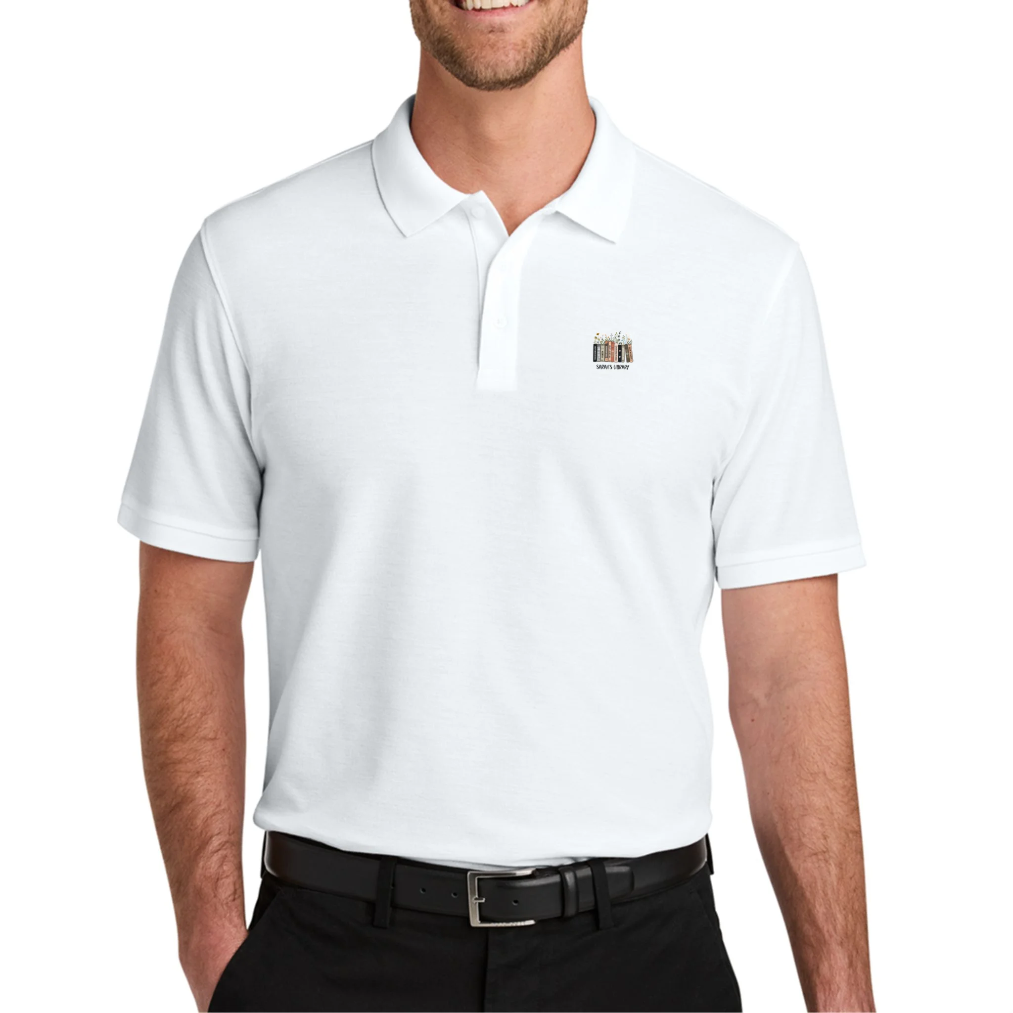 Personalized Library Book Names Men's Polo - Front 1