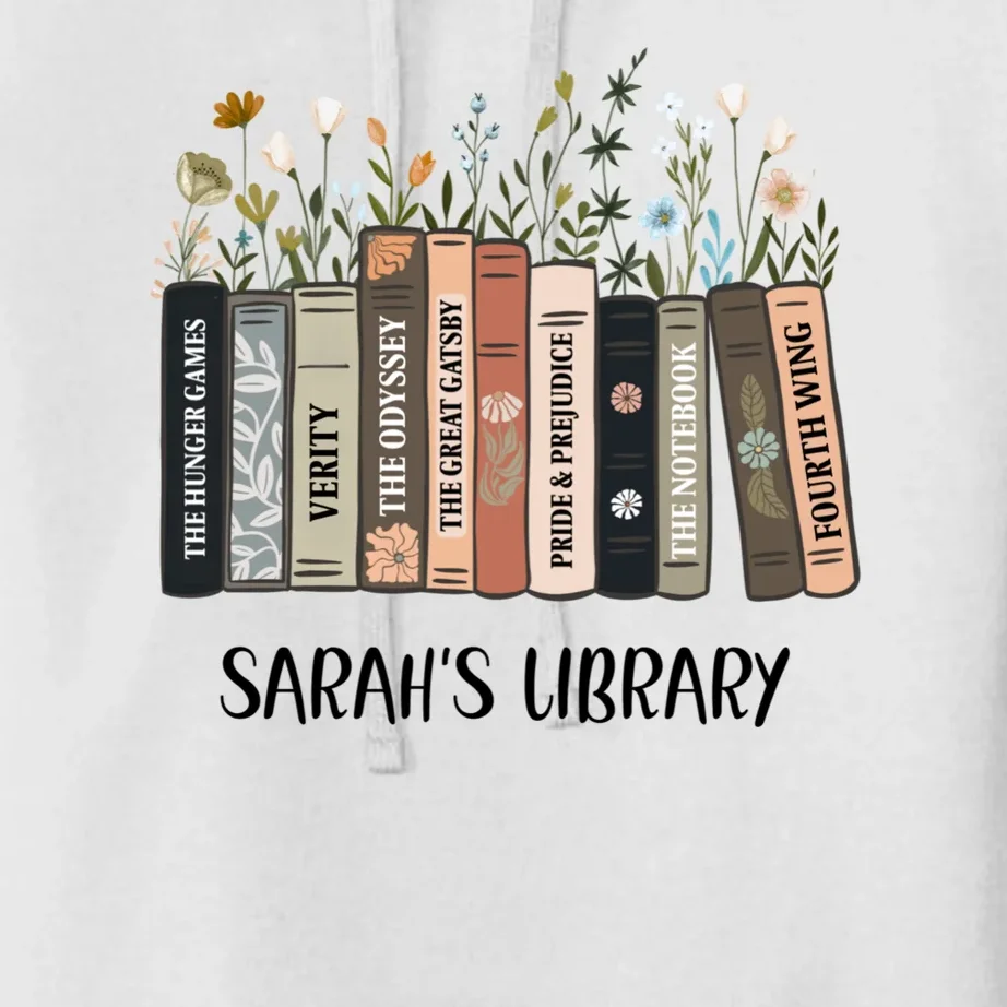 Personalized Library Book Names Women's Pullover Hoodie - Front - Close-up