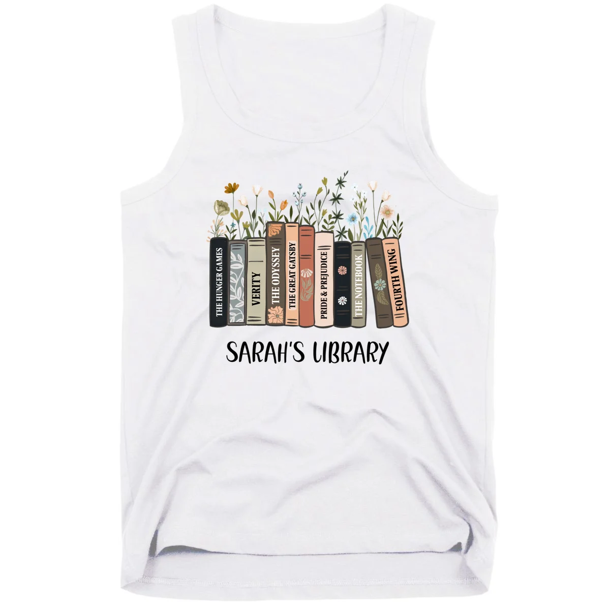 Personalized Library Book Names Tank Top - Front
