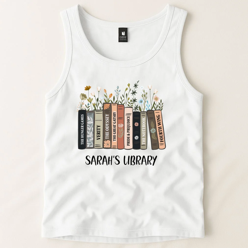 Personalized Library Book Names Tank Top - Front 1