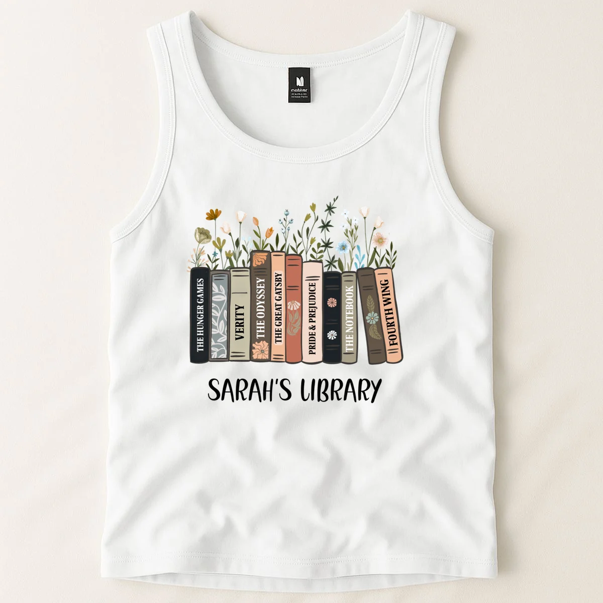 Personalized Library Book Names Tank Top - Front 1