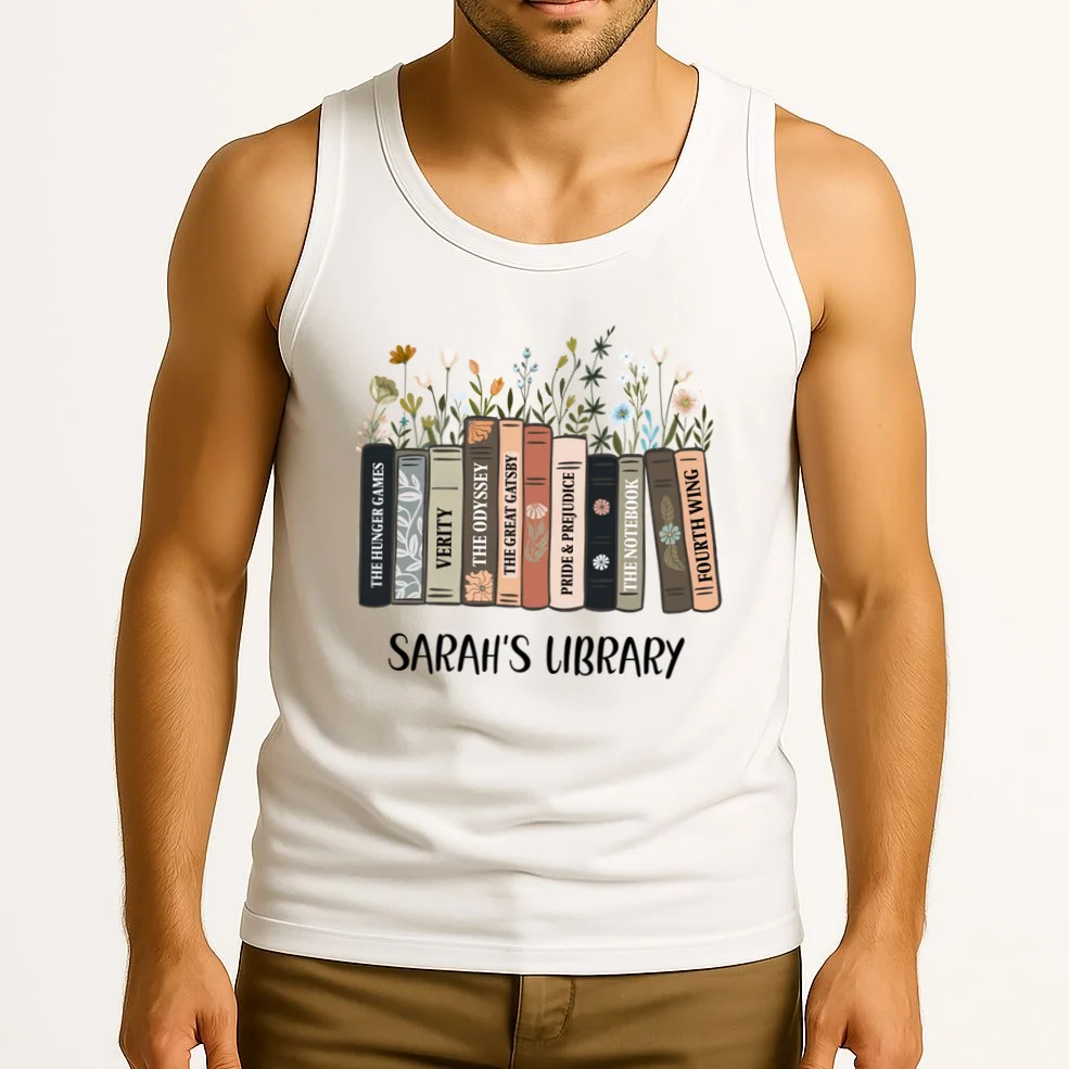 Personalized Library Book Names Tank Top - Front 2