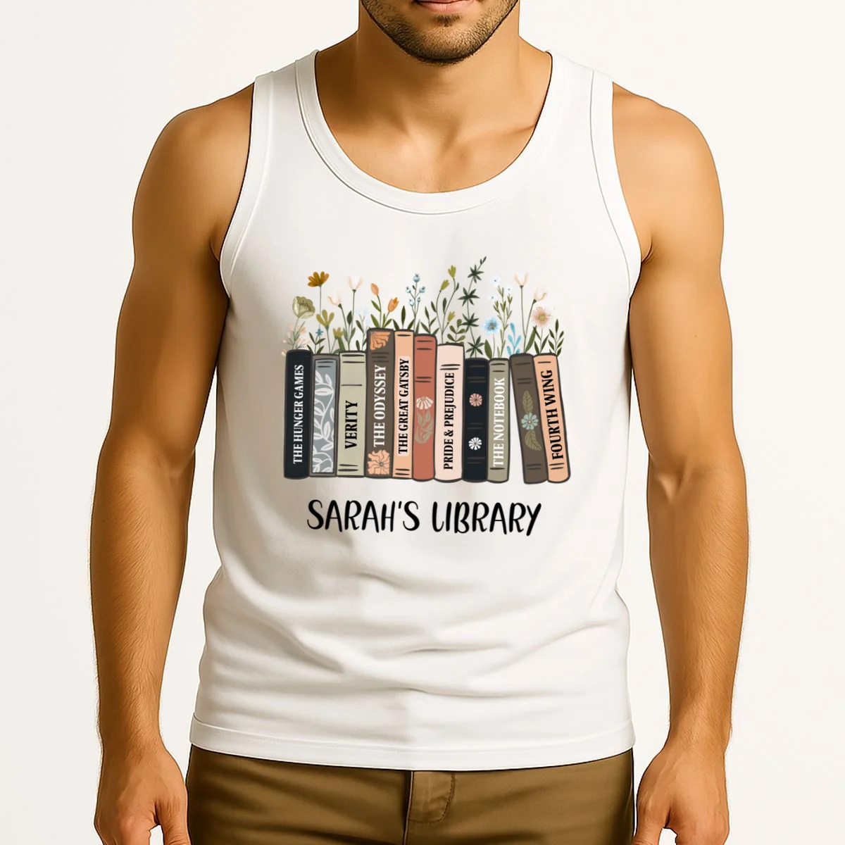Personalized Library Book Names Tank Top - Front 2
