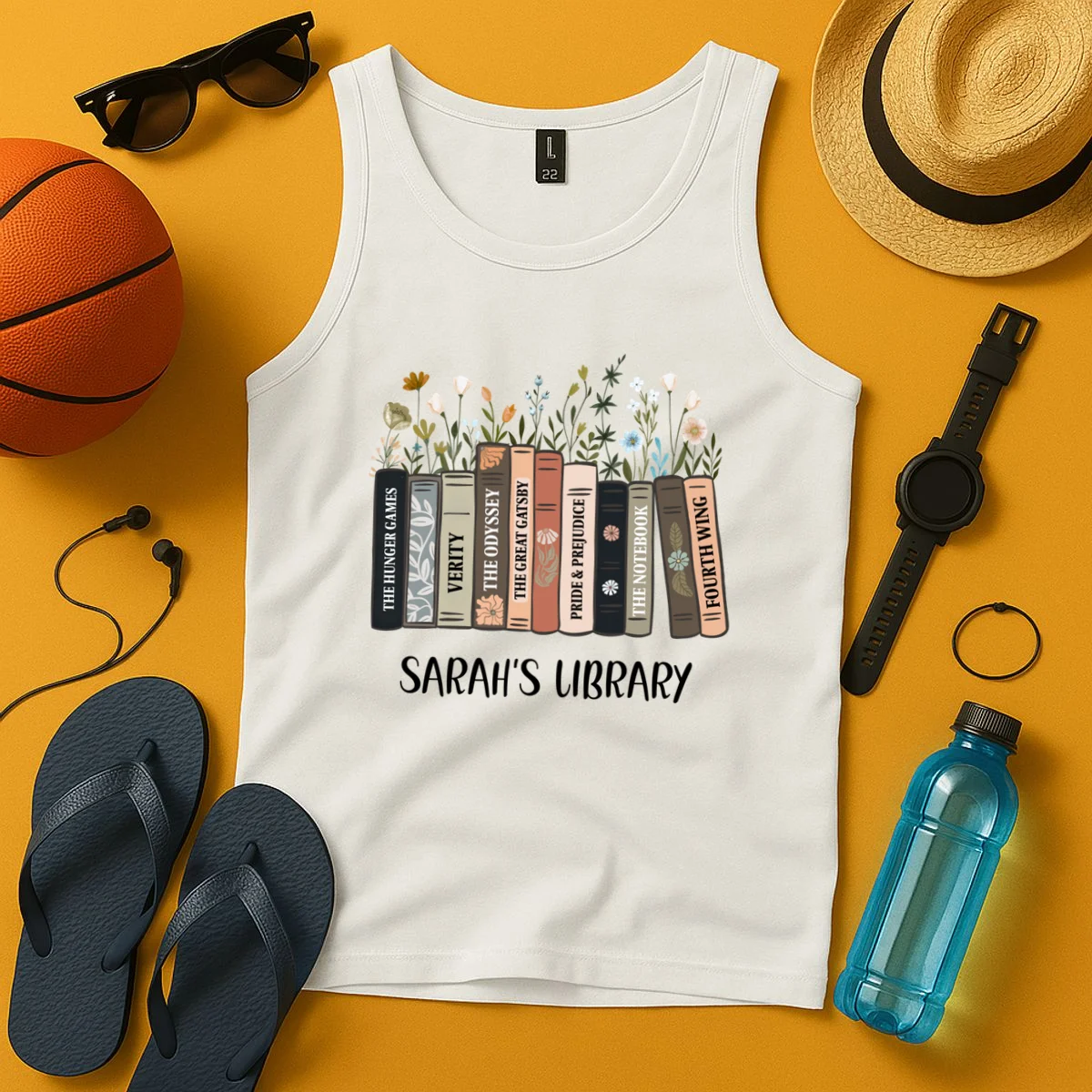 Personalized Library Book Names Tank Top - Front 3