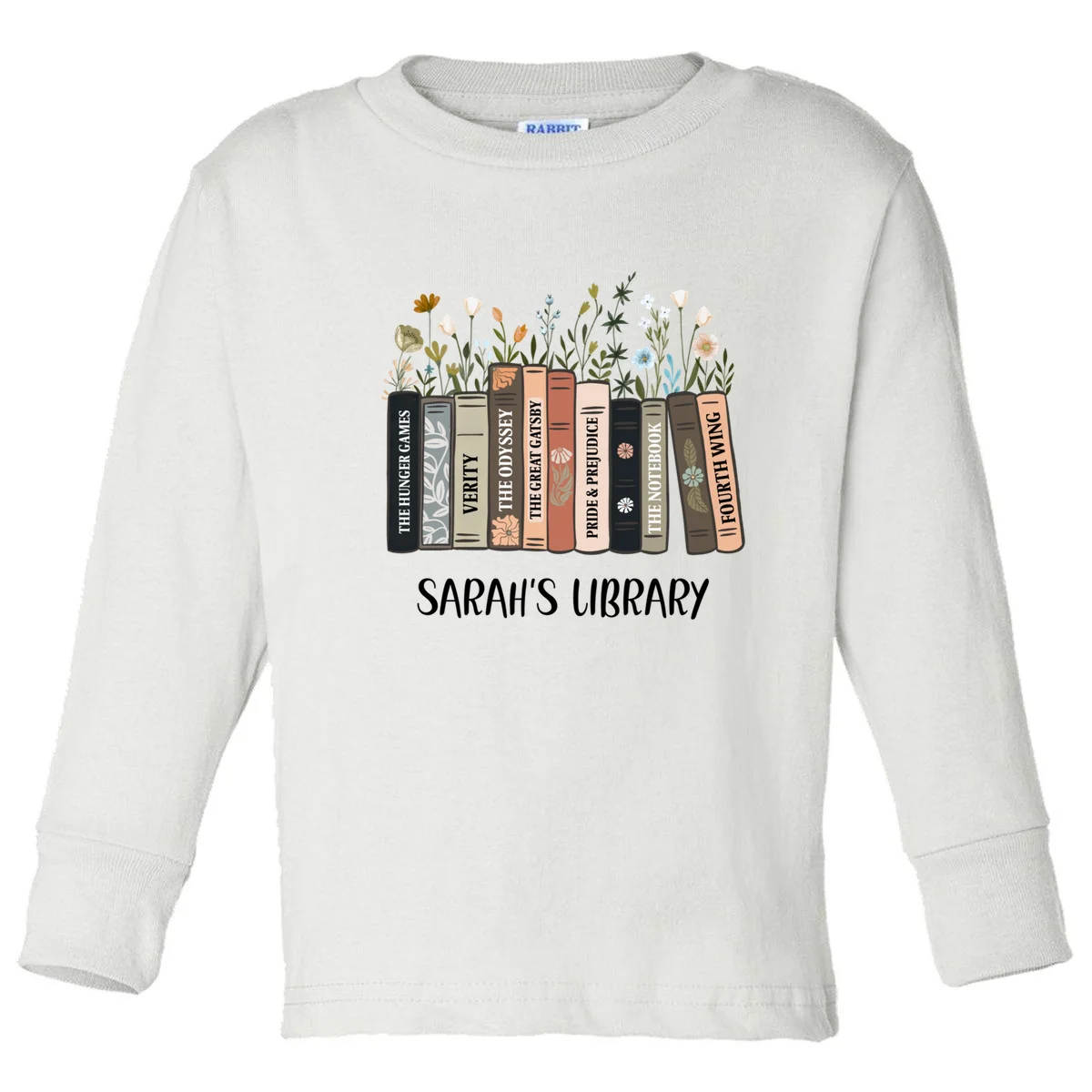 Personalized Library Book Names Toddler Long Sleeve Shirt - Front