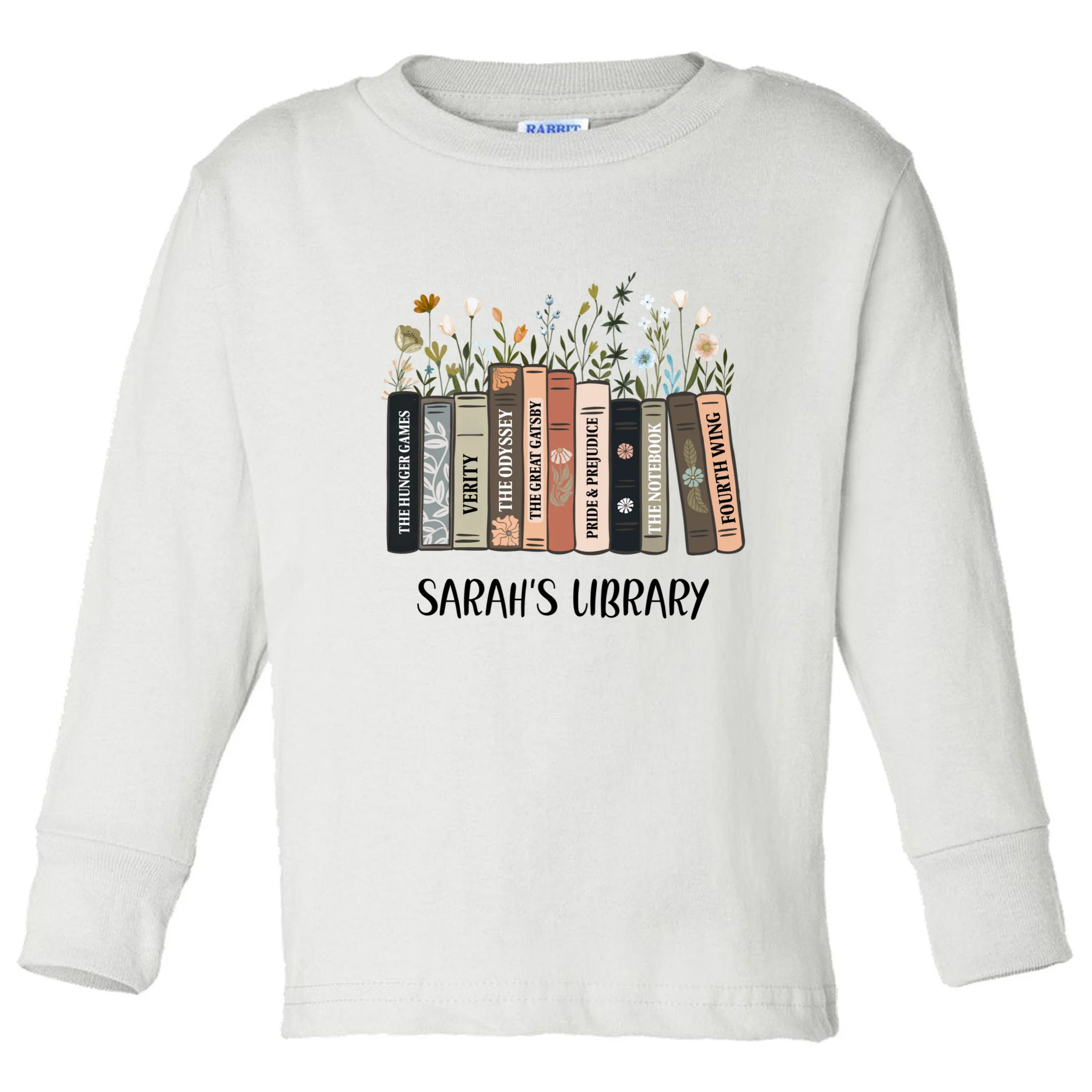 Personalized Library Book Names Toddler Long Sleeve Shirt - Front