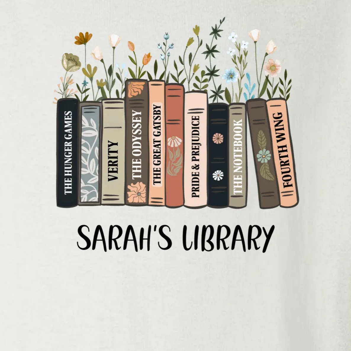 Personalized Library Book Names Toddler Long Sleeve Shirt - Front - Close-up