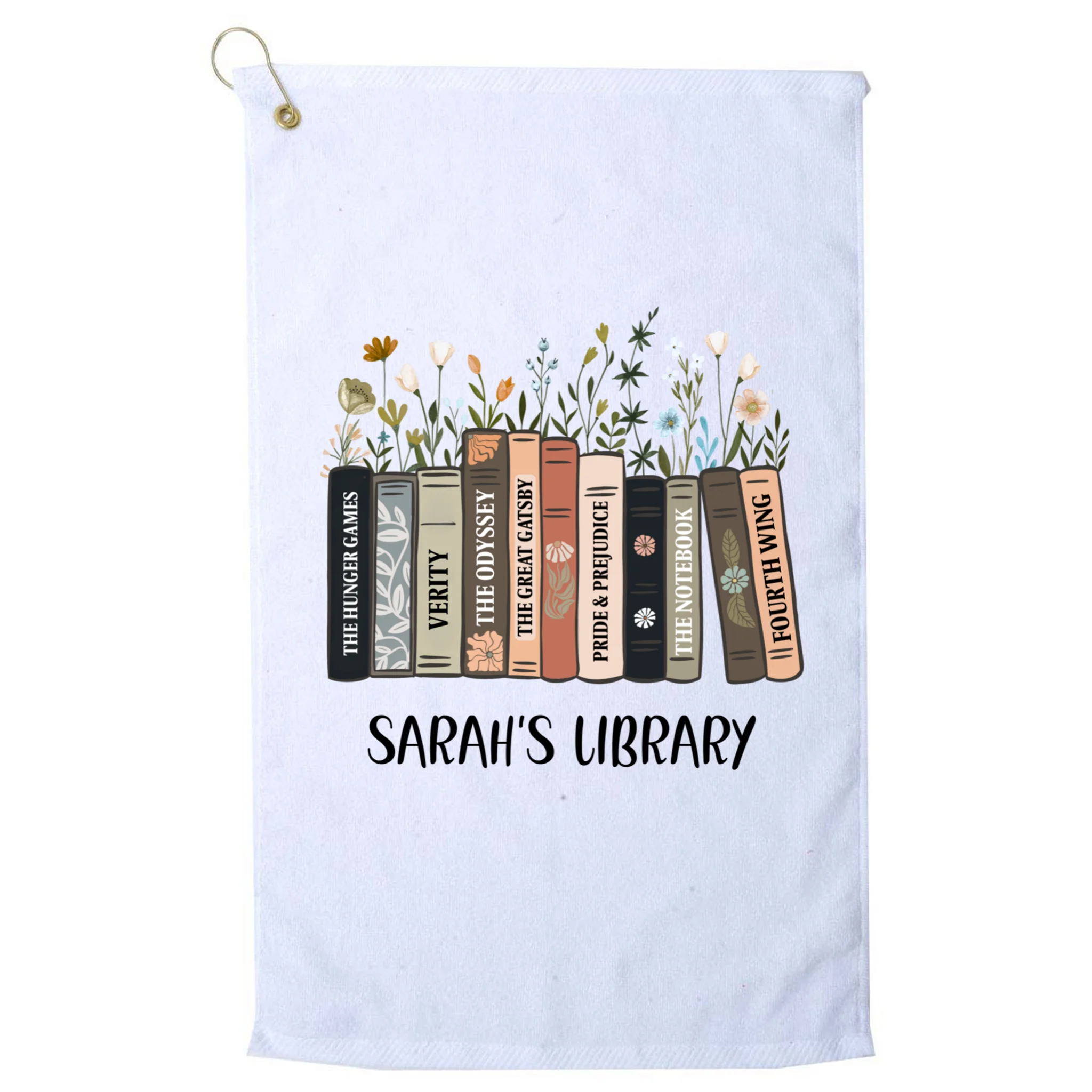 Personalized Library Book Names Golf Towel - Front
