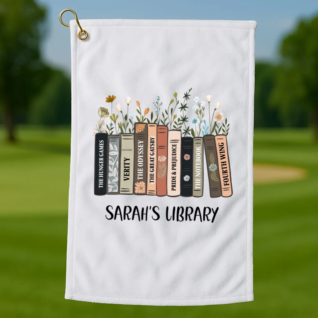 Personalized Library Book Names Golf Towel - Front 1