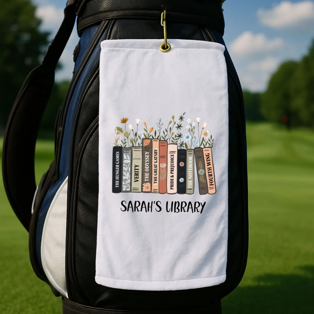 Personalized Library Book Names Golf Towel - Front 2