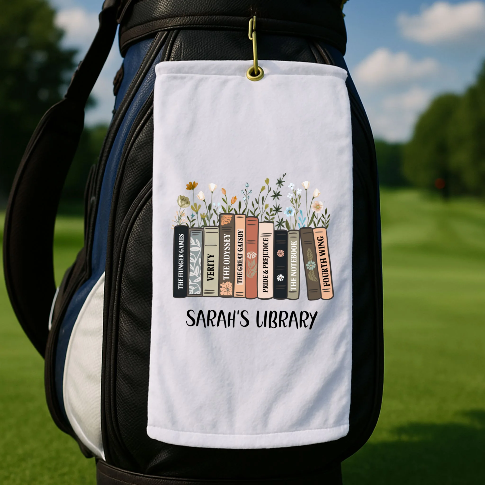 Personalized Library Book Names Golf Towel - Front 2