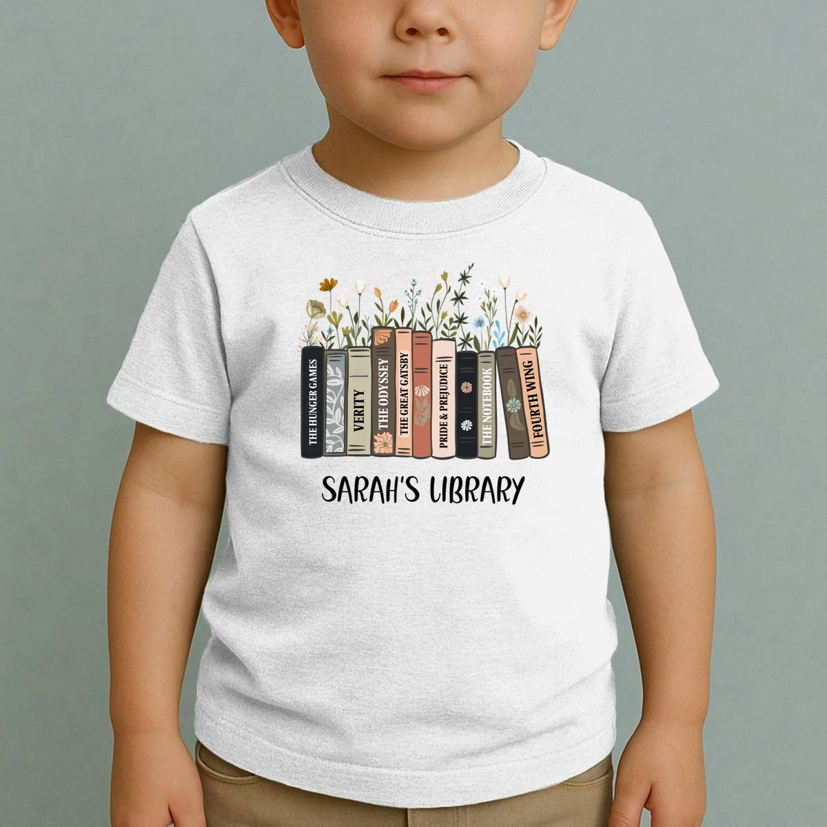 Personalized Library Book Names Toddler T-Shirt - Front 1